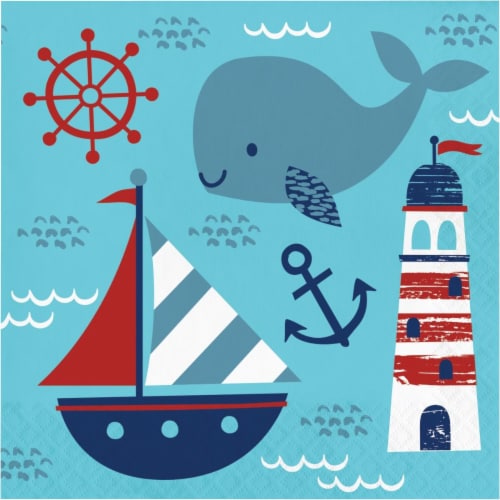 Creative Converting 346275 6.5 x 6.5 in. Nautical Baby Shower Luncheon 1 by 4 Fold 2-Ply Tiss Perspective: front