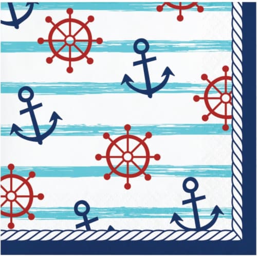 Creative Converting 346279 5 x 5 in. Nautical Baby Shower Beverage 1 by 4 Fold 2-Ply Tissue N Perspective: front