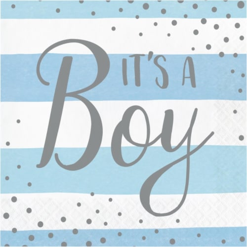 Creative Converting 346299 6.5 x 6.5 in. Celebration Its a Boy Luncheon 1 by 4 Fold 2-Ply Tis Perspective: front