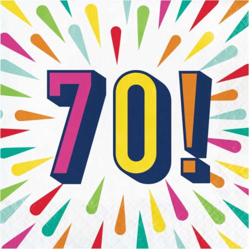 Creative Converting 346316 6.5 x 6.5 in. Birthday Burst 70 Luncheon 1 by 4 Fold 2-Ply Tissue Perspective: front