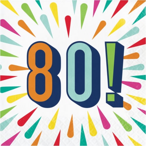 Creative Converting 346318 6.5 x 6.5 in. Birthday Burst 80 Luncheon 1 by 4 Fold 2-Ply Tissue Perspective: front