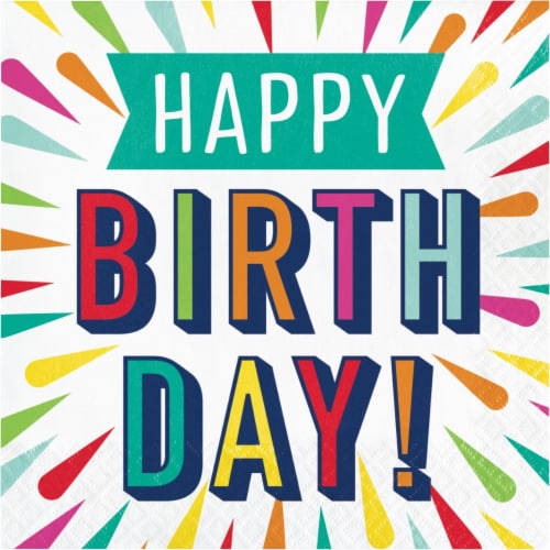 Creative Converting 346326 6.5 x 6.5 in. Birthday Burst Luncheon 1 by 4 Fold 2-Ply Tissue Nap Perspective: front