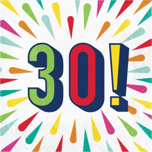 Creative Converting 346331 6.5 x 6.5 in. Birthday Burst 30 Luncheon 1 by 4 Fold 2-Ply Tissue Perspective: front