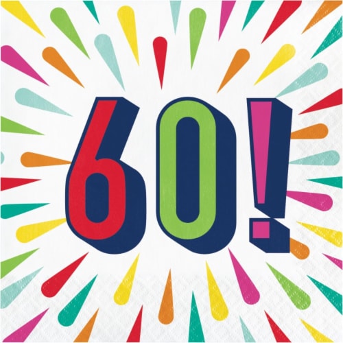Creative Converting 346337 6.5 x 6.5 in. Birthday Burst 60 Luncheon 1 by 4 Fold 2-Ply Tissue Perspective: front
