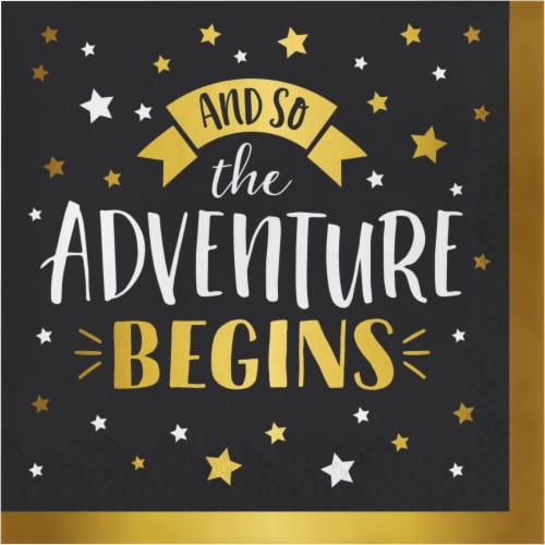 Creative Converting 346406 6.5 x 6.5 in. Foil Adventure Begins Luncheon 3-Ply Facial Quality Perspective: front