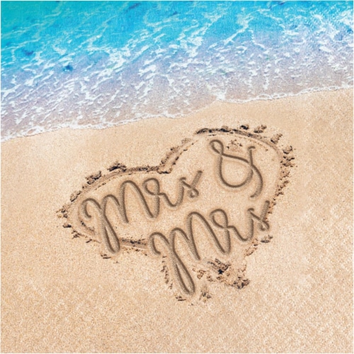 Creative Converting 346655 6.5 x 6.5 in. Beach Love Mrs. & Mrs. Luncheon 1 by 4 Fold 2-Ply Ti Perspective: front