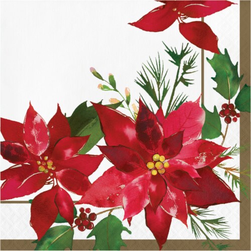 Creative Converting Perfect Poinsettia Lunch Napkin Perspective: front