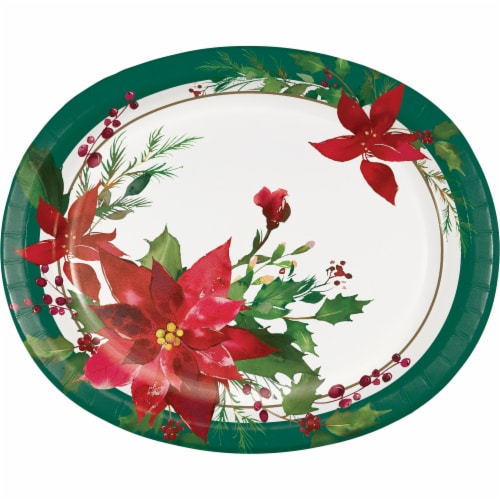 Creative Converting Perfect Poinsettia Oval Perfect Platter Perspective: front