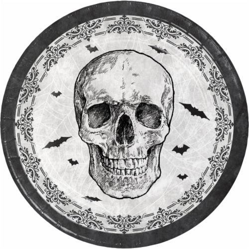 Creative Converting Skull & Spider 9-Inch Paper Plates Perspective: front