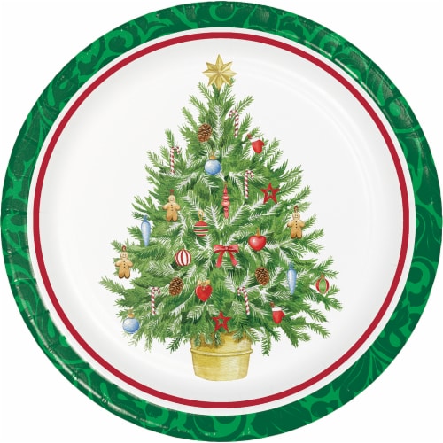 Hoffmaster Classic Christmas Tree Disposable Plates Perspective: front