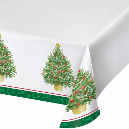 Hoffmaster Classic Christmas Tree Tablecloth Perspective: front