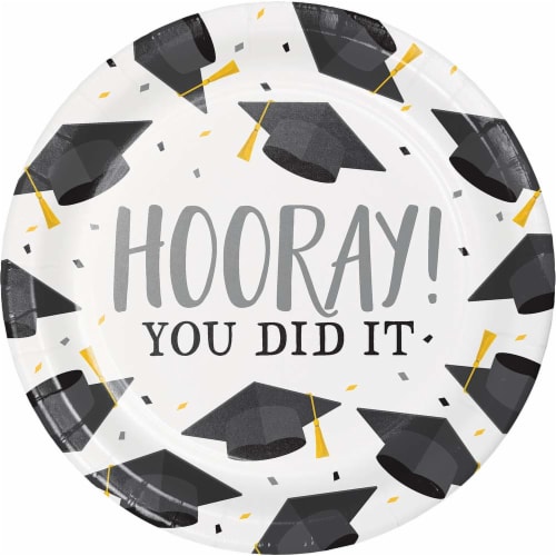 Creative Converting Graduation Fun Hooray Paper Dessert Plates - 8 Pack Perspective: front
