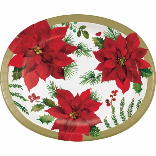 Party Creations Posh Pointsettia Oval Platter Disposable Plates Perspective: front