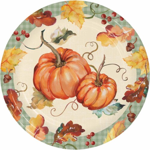 Creative Converting Pumpkin Harvest Disposable Dessert Plates - 8 Pack Perspective: front