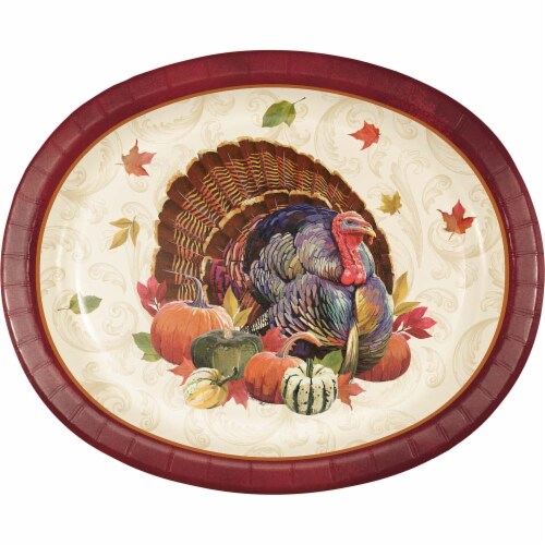 Creative Converting Thanksgiving Turkey Disposable Oval Platters - 8 Pack Perspective: front