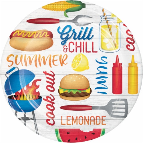 Party Creations Summer Outdoor Paper Desert Plates - Gingham Cookout Perspective: front