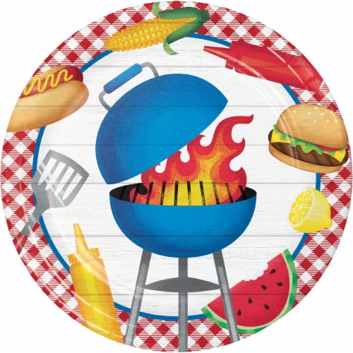 Party Creations Summer Outdoor Dinner Plates - Gingham Cookout Perspective: front