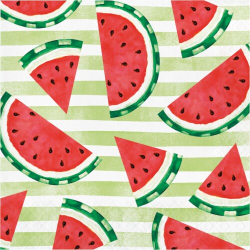 Party Creations Summer Outdoor Paper Napkins - Watermelon Stripes Perspective: front