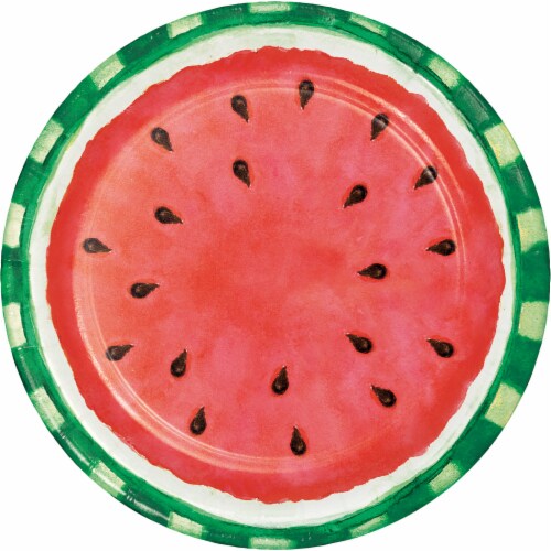Party Creations Summer Outdoor Dinner Plates - Watermelon Stripes Perspective: front