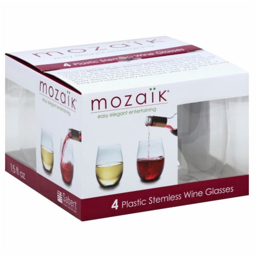Sabert Mozaik Plastic Stemless Wine Glasses - Clear Perspective: front