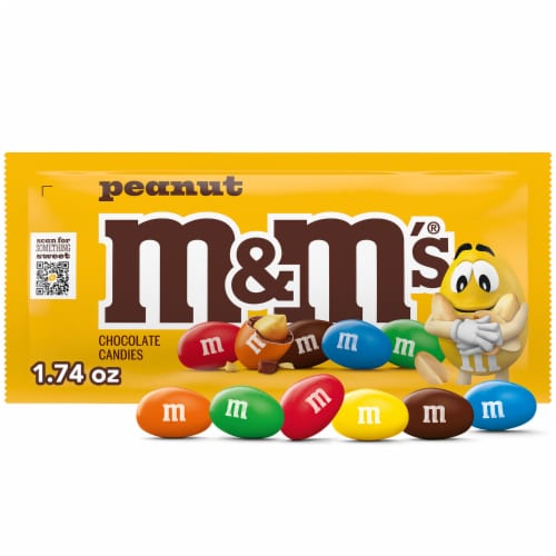 M&M'S Peanut Milk Chocolate Candies Full Size Candy Bag Perspective: front