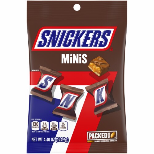 Snickers Minis Size Original Milk Chocolate Bars Bag Perspective: front