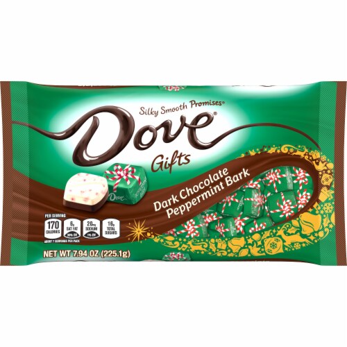Dove Promises Holiday Individually Wrapped Dark Chocolate Peppermint Bark Christmas Candy Assortment Perspective: front