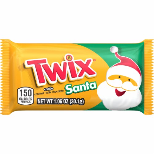 Twix Caramel Cookie Santa Full Size Christmas Chocolate Candy Bar Perspective: front