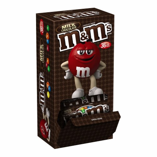 M&M'S MILK CHOCOLATE SINGLES DISPENSER 1.69 OUNCE 36 COUNT (TOTAL 60.84 OUNCES) Perspective: front