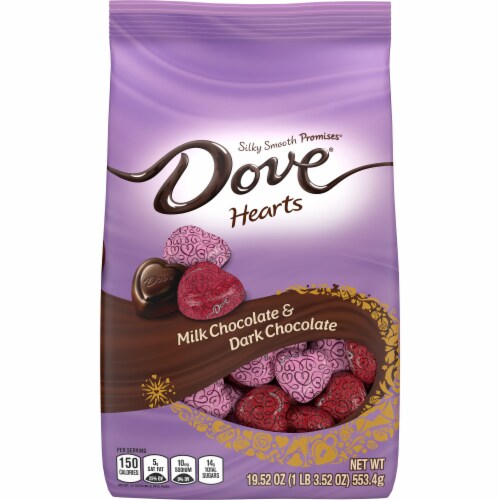 Dove Promises Milk Chocolate & Dark Chocolate Assorted Valentine Candy Hearts Bag Perspective: front