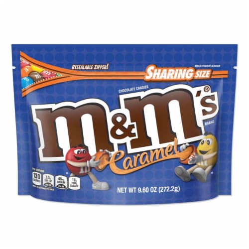 M&M'S Caramel Milk Chocolate Candy Sharing Size Bag Perspective: front