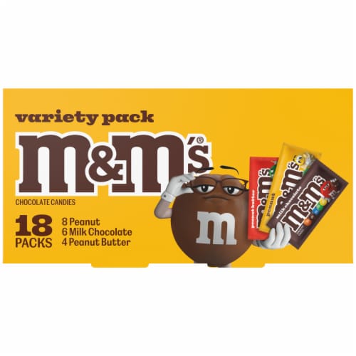 M&M'S Milk Chocolate Peanut & Peanut Butter Summer Candy Variety Assortment Box Perspective: front