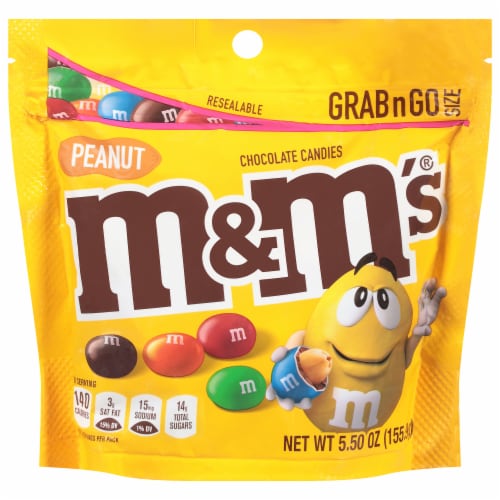 M&M's® Milk Chocolate Peanut Grab N Go Size Candy Bag Perspective: front