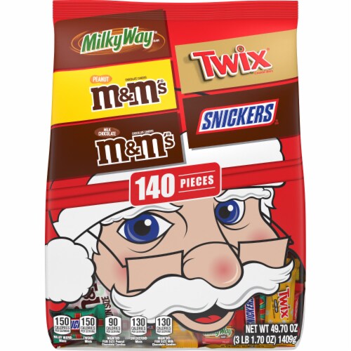 M&M'S Snickers Twix & Milky Way Christmas Stocking Stuffer Milk Chocolate Candy Bars Bag Perspective: front