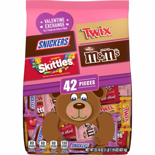 M&M'S Snickers Skittles & Twix Valentine's Day Candy Variety Pack Bulk Bag Perspective: front