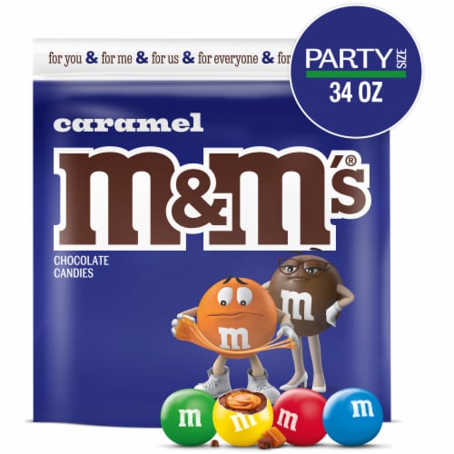 M&M'S Caramel Milk Chocolate Candy Party Size Bag Perspective: front
