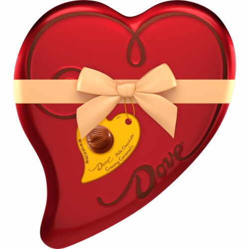 Dove® Milk Chocolate Creamy Caramels Valentine Heart Candy Tin Perspective: front