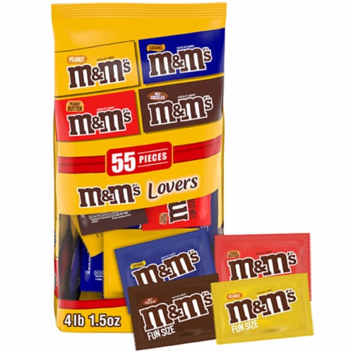 M&M'S Fun Size Milk Chocolate Candy Variety Pack Bulk Candy Bag Perspective: front