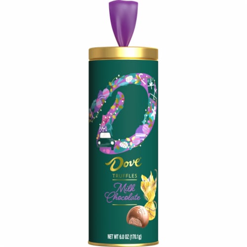 Dove Milk Chocolate Truffles Holiday Candy Gift Tin Perspective: front