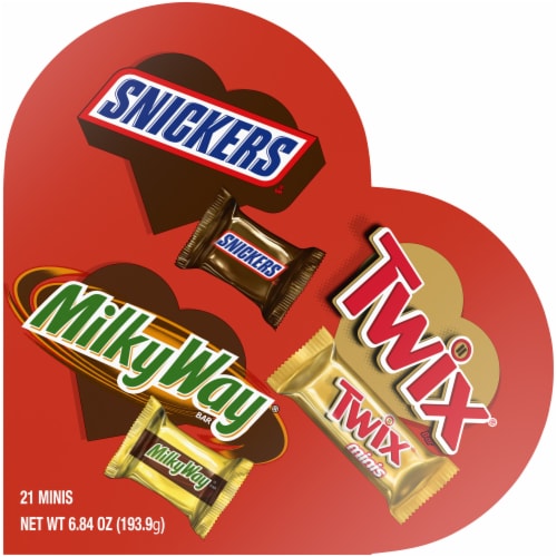 Snickers Twix & Milky Way Valentines Day Assorted Chocolate Heart-Shaped Candy Gift Box Perspective: front
