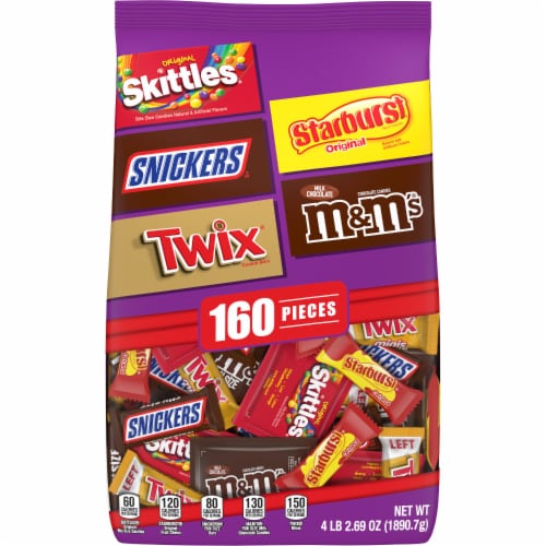 M&M'S Milk Chocolate Skittles Snickers Starburst & Twix Halloween Candy Assortment Perspective: front
