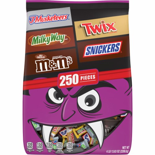 Snickers M&M'S Twix Milky Way & 3 Musketeers Assorted Chocolate Bulk Halloween Candy Perspective: front