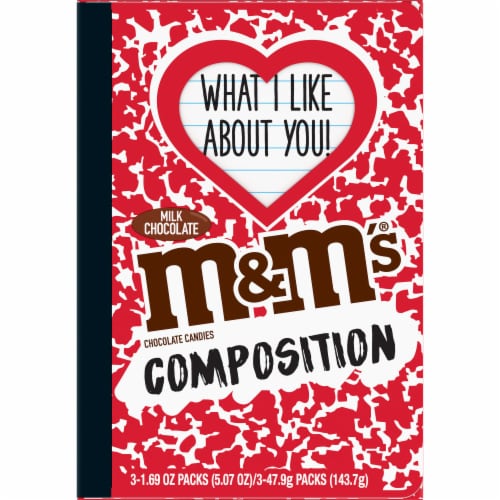 M&M's Valentine's Day Composition Book Boxed Milk Chocolate Candies Perspective: front