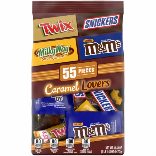 Snickers M&M'S Caramel Twix & Milky Way Caramel Lovers Chocolate Candy Variety Pack Perspective: front