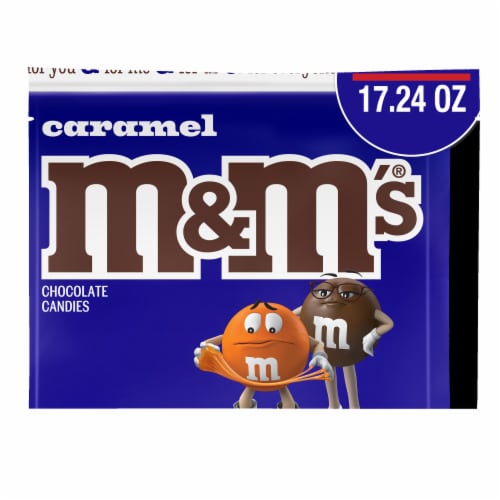 M&M'S Caramel Milk Chocolate Candy, Family Size Bag Perspective: front