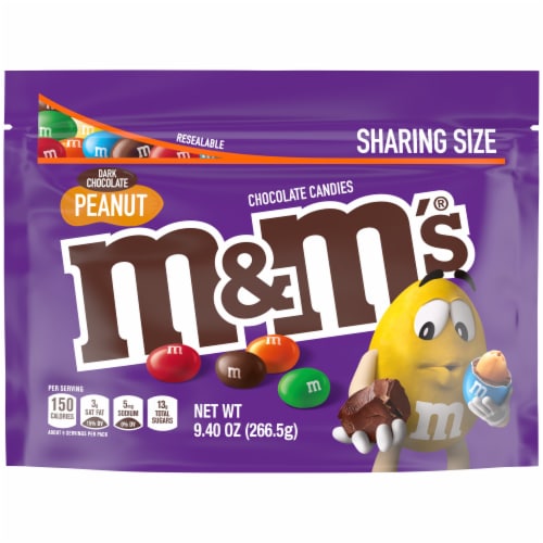 M&M'S Peanut Dark Chocolate Candy Sharing Size Bag Perspective: front