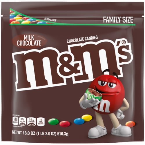 M&M'S Milk Chocolate Summer Candy Family Size Bag Perspective: front