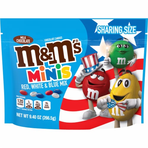 M&M'S Minis Milk Chocolate Stand Up Pouch Red White and Blue Perspective: front