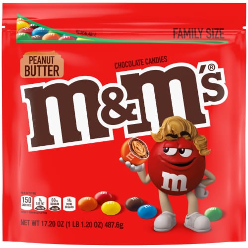 M&M'S Peanut Butter Milk Chocolate Candy Family Size Bag Perspective: front