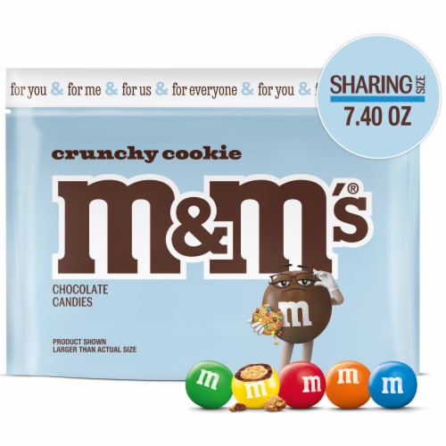 M&M’S Crunchy Cookie Milk Chocolate Candy Sharing Size Resealable Bag Perspective: front